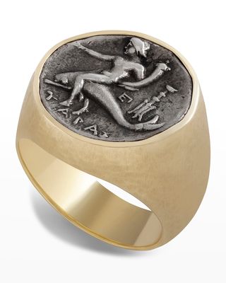 Men's 18K Yellow Gold Hammered Taras Coin Ring