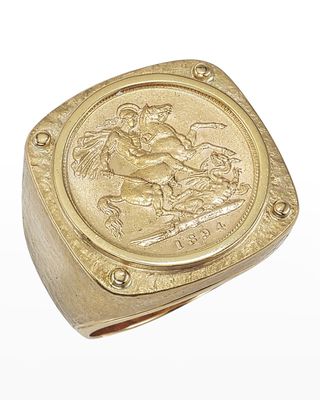 Men's 18K Yellow Gold Queen Victoria Coin Ring