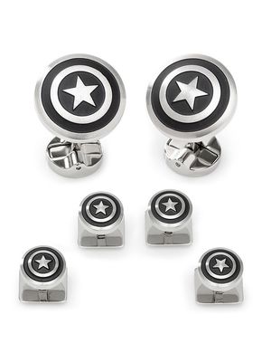 Men's 2-Piece Captain America Shield Stainless Steel Stud Set - Silver - Silver