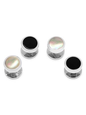 Men's 2-Piece Double-Sided Onyx & Mother Of Pearl Round Beveled Stud Set - Silver - Silver