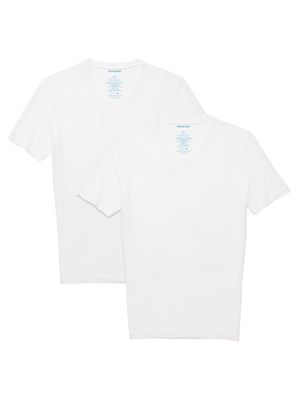 Men's 2-Piece Stretch V-Neck T-Shirt - White - Size Medium