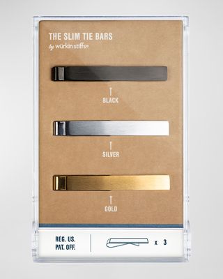 Men's 3-Pack Slim Tie Bar Set, Assorted Colors
