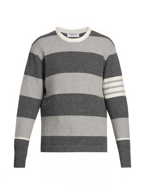 Men's 4-Bar Striped Wool Sweater - Tonal Grey - Size Small