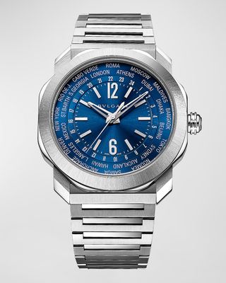 Men's 41mm Octo Finissimo World Timer Automatic Bracelet Watch, Blue