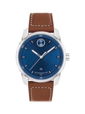 Men's 42MM Bold Verso Stainless Steel Leather Watch - Blue - Blue