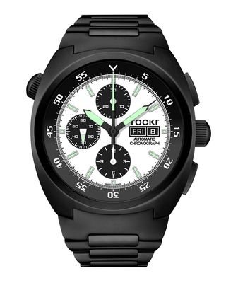 Men's 45mm Air Defender Panda Stainless Steel Chronograph Watch with Bracelet, Black PVD
