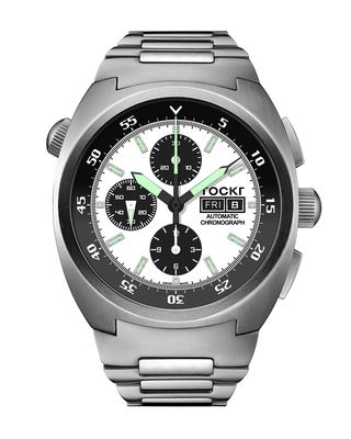 Men's 45mm Air Defender Panda Stainless Steel Chronograph Watch with Bracelet
