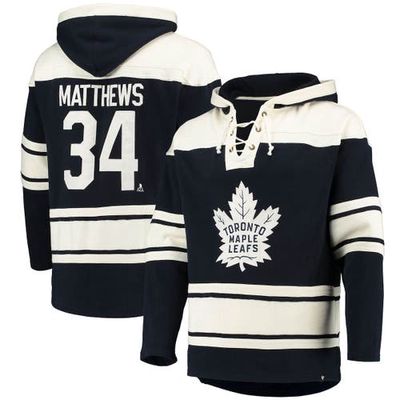 Men's '47 Auston Matthews Blue Toronto Maple Leafs Player Name & Number Lacer Pullover Hoodie