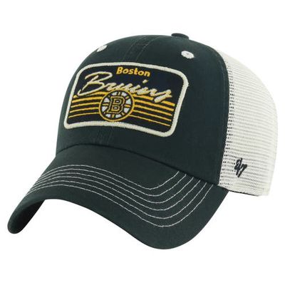 Men's '47 Black Boston Bruins Five Point Patch Clean Up Adjustable Hat
