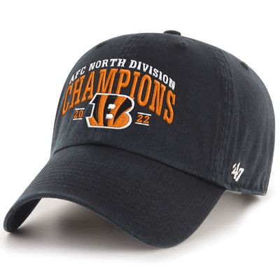 Men's '47 Black Cincinnati Bengals 2022 AFC North Division Champions Clean Up Adjustable Hat