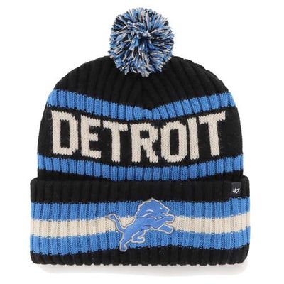Men's '47 Black Detroit Lions Bering Cuffed Knit Hat with Pom