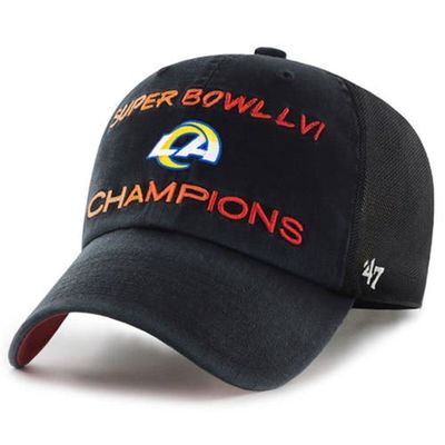 Men's '47 Black Los Angeles Rams Super Bowl LVI Champions Scene Trucker Clean Up Adjustable Hat