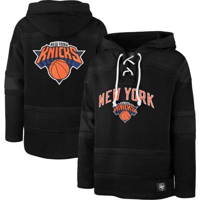 Men's '47 Black New York Knicks 2022/23 Pregame MVP Lacer Pullover Hoodie - City Edition