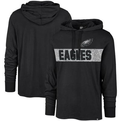 Men's '47 Black Philadelphia Eagles Field Franklin Hooded Long Sleeve T-Shirt