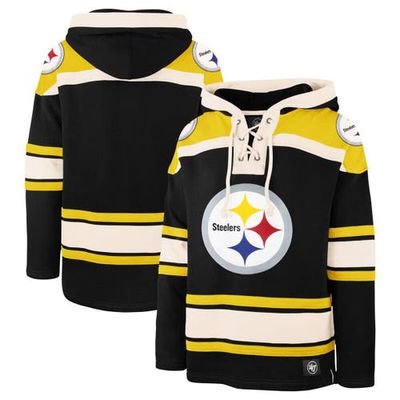 Men's '47 Black Pittsburgh Steelers Big & Tall Superior Lacer Pullover Hoodie