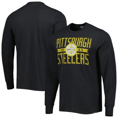 Men's '47 Black Pittsburgh Steelers Brand Wide Out Franklin Long Sleeve T-Shirt