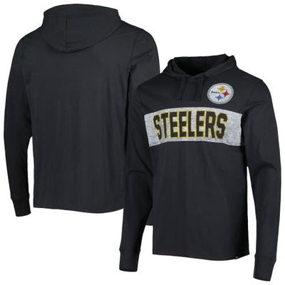 Men's '47 Black Pittsburgh Steelers Field Franklin Hooded Long Sleeve T-Shirt