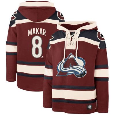 Men's '47 Cale Makar Burgundy Colorado Avalanche Player Name & Number Lacer Pullover Hoodie