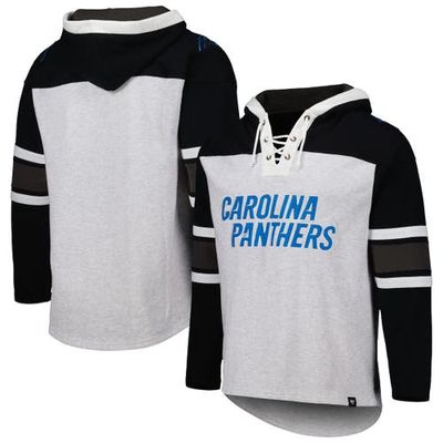 Men's '47 Carolina Panthers Heather Gray Gridiron Lace-Up Pullover Hoodie