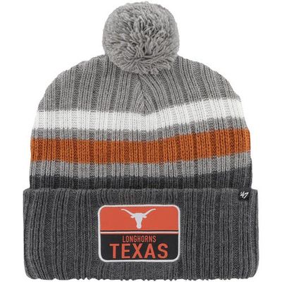 Men's '47 Charcoal Texas Longhorns Stack Striped Cuffed Knit Hat with Pom