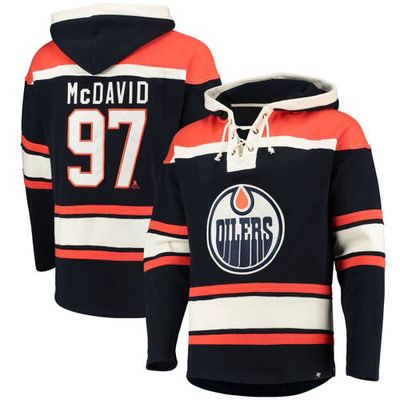 Men's '47 Connor McDavid Navy Edmonton Oilers Player Name & Number Lacer Pullover Hoodie