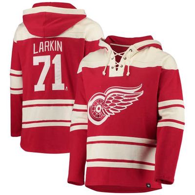Men's '47 Dylan Larkin Red Detroit Red Wings Player Name & Number Lacer Pullover Hoodie
