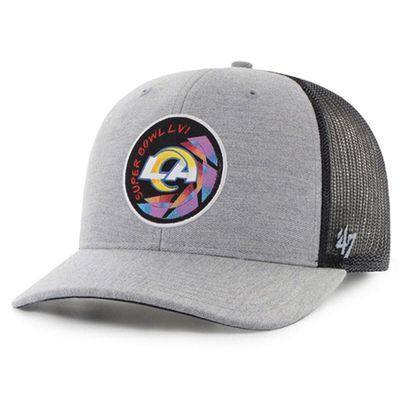 Men's '47 Gray/Black Los Angeles Rams Super Bowl LVI Bound Aperture Trucker Adjustable Hat