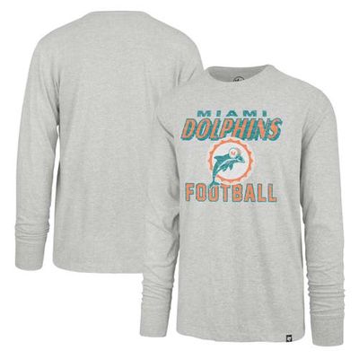 Men's '47 Gray Miami Dolphins Dozer Franklin Throwback Long Sleeve T-Shirt in Heather Gray