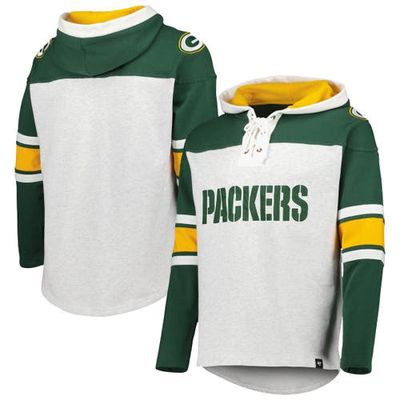 Men's '47 Green Bay Packers Heather Gray Gridiron Lace-Up Pullover Hoodie