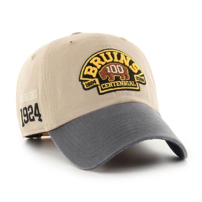 Men's '47 Khaki/Charcoal Boston Bruins 100th Anniversary Collection Ashford Two-Tone Clean Up Adjustable Hat