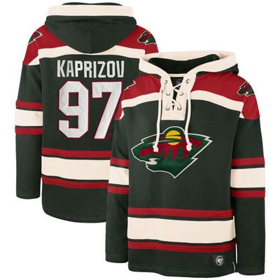 Men's '47 Kirill Kaprizov Green Minnesota Wild Player Name & Number Lacer Pullover Hoodie