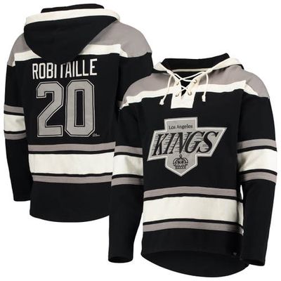 Men's '47 Luc Robitaille Black Los Angeles Kings Retired Player Name & Number Lacer Pullover Hoodie
