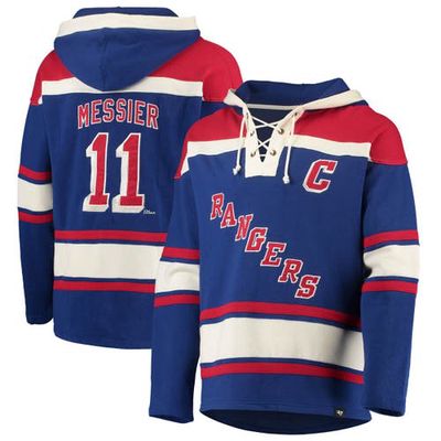 Men's '47 Mark Messier Blue New York Rangers Retired Player Name & Number Lacer Pullover Hoodie