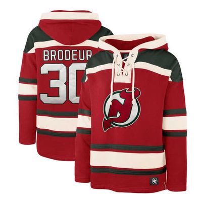 Men's '47 Martin Brodeur Red New Jersey Devils Retired Player Name & Number Lacer Pullover Hoodie