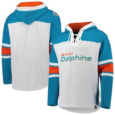 Men's '47 Miami Dolphins Heather Gray Gridiron Lace-Up Pullover Hoodie