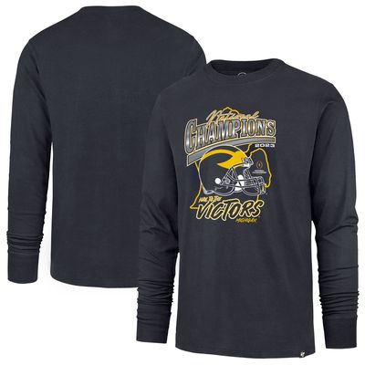 Men's '47 Navy Michigan Wolverines College Football Playoff 2023 National Champions State Outline Franklin Long Sleeve T-Shirt