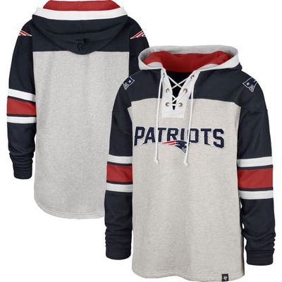 Men's '47 New England Patriots Heather Gray Gridiron Lace-Up Pullover Hoodie