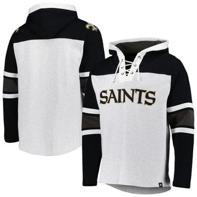 Men's '47 New Orleans Saints Heather Gray Gridiron Lace-Up Pullover Hoodie
