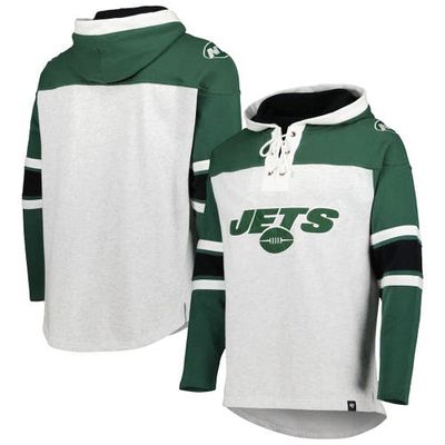 Men's '47 New York Jets Heather Gray Gridiron Lace-Up Pullover Hoodie