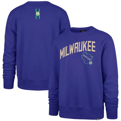Men's '47 Royal Milwaukee Bucks 2023/24 City Edition Postgame Headline Crew Pullover Sweatshirt