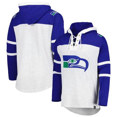 Men's '47 Seattle Seahawks Heather Gray Historic Logo Gridiron Lace-Up Pullover Hoodie