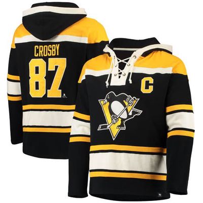 Men's '47 Sidney Crosby Black Pittsburgh Penguins Player Name & Number Lacer Pullover Hoodie