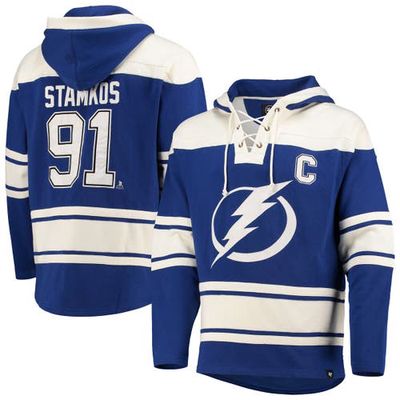 Men's '47 Steven Stamkos Blue Tampa Bay Lightning Player Name & Number Lacer Pullover Hoodie