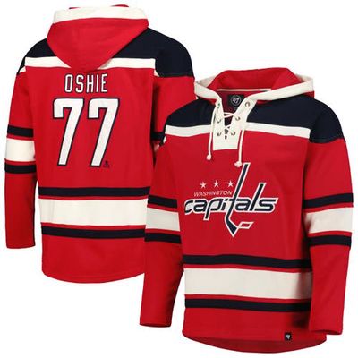 Men's '47 TJ Oshie Red Washington Capitals Player Lacer Pullover Hoodie