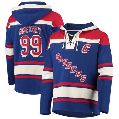 Men's '47 Wayne Gretzky Blue New York Rangers Retired Player Name & Number Lacer Pullover Hoodie