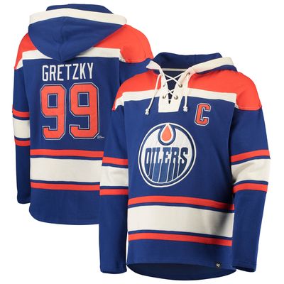 Men's '47 Wayne Gretzky Royal Edmonton Oilers Retired Player Name & Number Lacer Pullover Hoodie