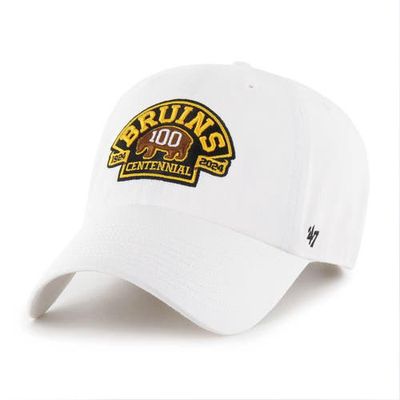 Men's '47 White Boston Bruins 100th Anniversary Collection Core Logo Clean Up Adjustable Hat