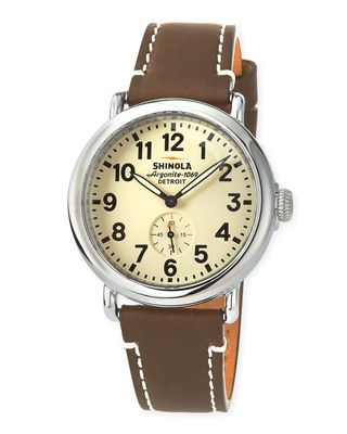 Men's 47mm Runwell Men's Watch, White/Brown
