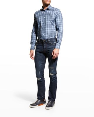 Men's 5-Pocket Frayed Stretch Denim Jeans