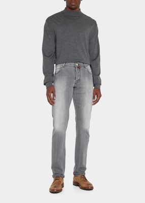 Men's 5-Pocket Grey-Wash Denim Jeans